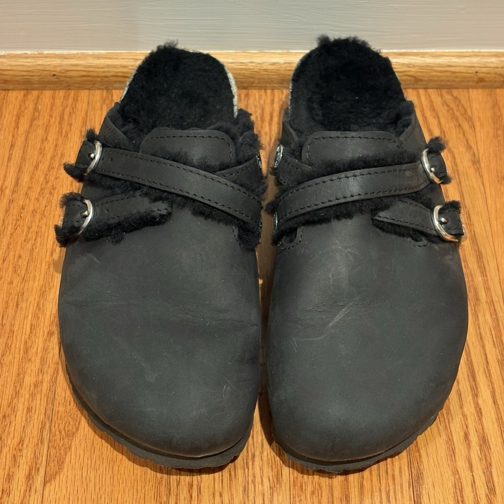 Birkenstock Blair Shearling Black Oiled Leather Clogs Shoes EU 37 / US 6 - Picture 6 of 11